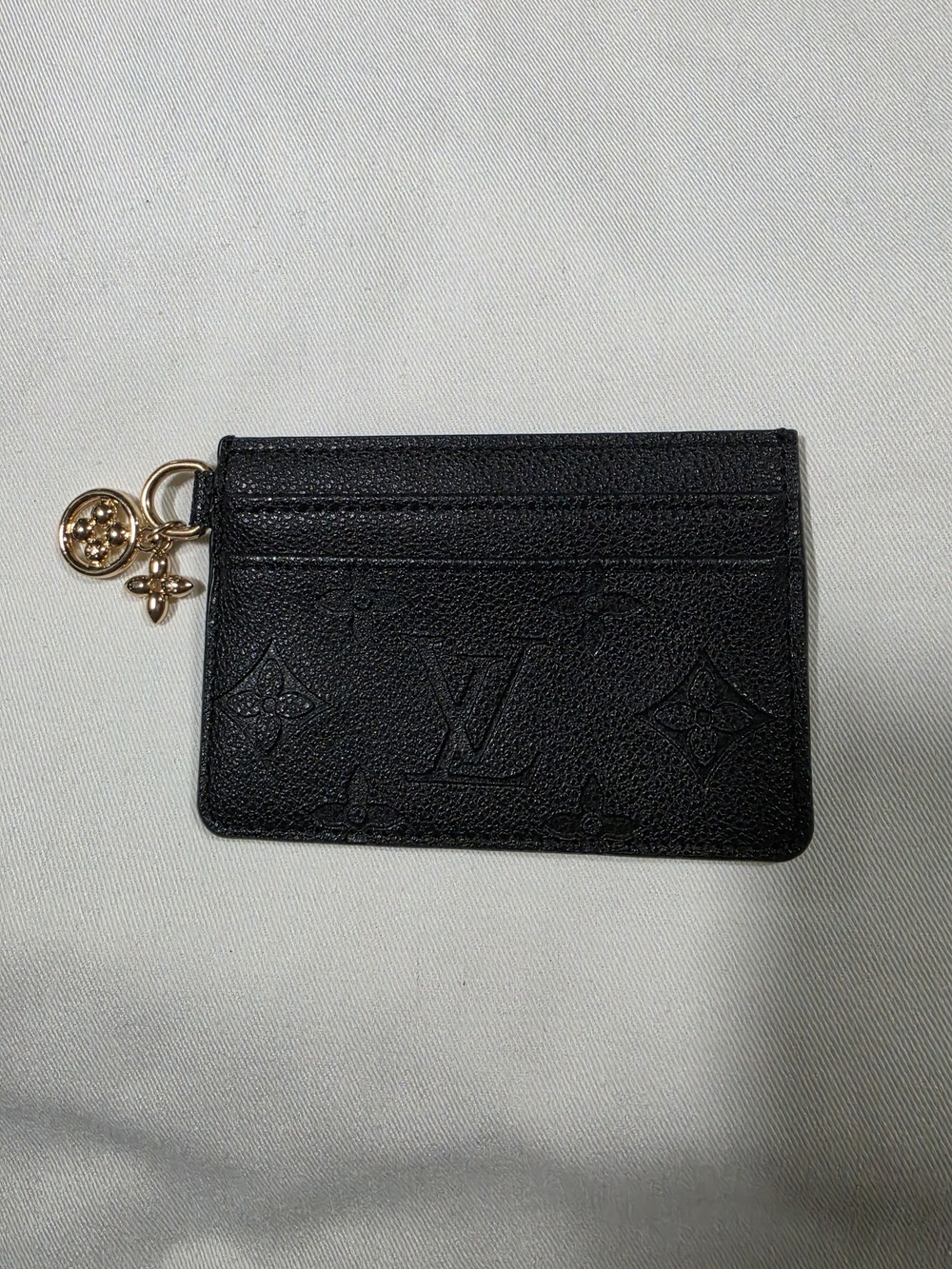 Black Embossed Card & Key Holder with Gold-Tone Charm
